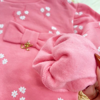 Conj. Casaco Florzinhas Brancas e Calça de Moletom - Rosa